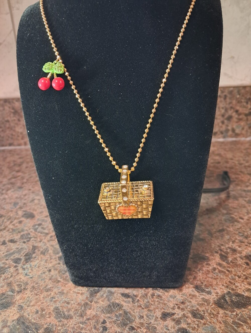 Betsey Johnson Vintage Picnic Basket Necklace - Charm Opens -RARE